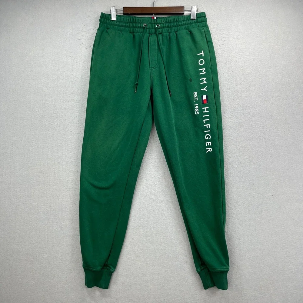 Tommy Hilfiger Jogger Sweatpants Mens Medium Green Preppy Lounge Active Sweats
